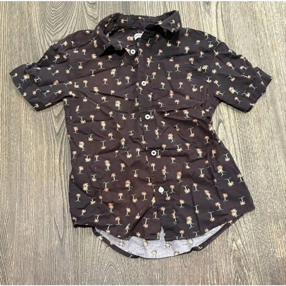 Sonoma Youth Boys Button-Up Shirt Palm Tree Print Short Sleeves Black Size M